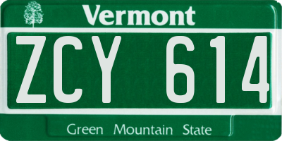 VT license plate ZCY614