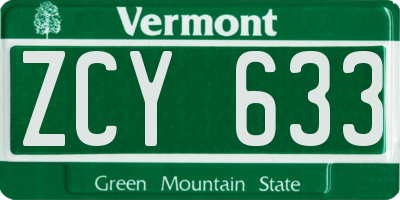 VT license plate ZCY633
