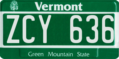 VT license plate ZCY636