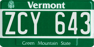 VT license plate ZCY643