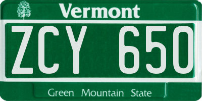 VT license plate ZCY650