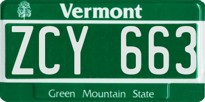 VT license plate ZCY663