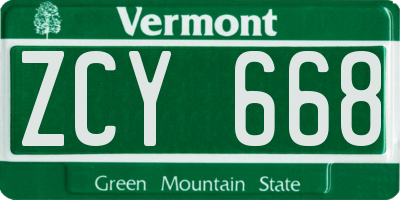 VT license plate ZCY668