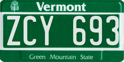 VT license plate ZCY693