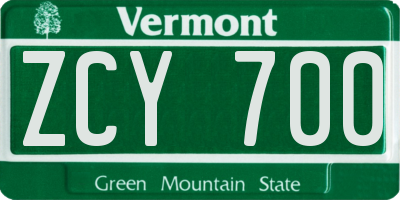 VT license plate ZCY700