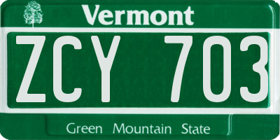 VT license plate ZCY703