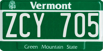 VT license plate ZCY705