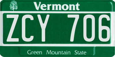 VT license plate ZCY706