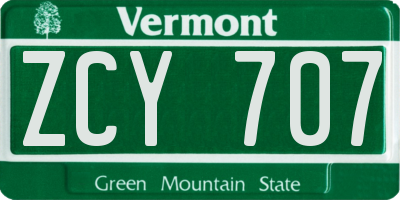 VT license plate ZCY707
