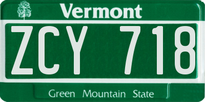 VT license plate ZCY718