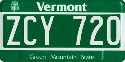 VT license plate ZCY720