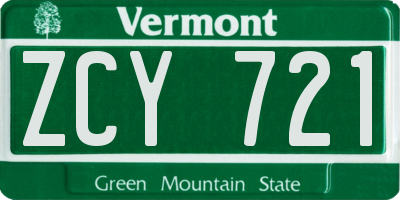 VT license plate ZCY721