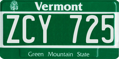 VT license plate ZCY725