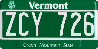 VT license plate ZCY726