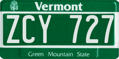 VT license plate ZCY727