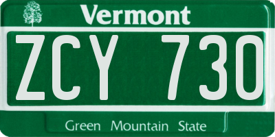 VT license plate ZCY730