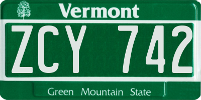 VT license plate ZCY742