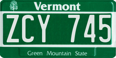 VT license plate ZCY745
