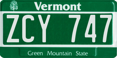 VT license plate ZCY747