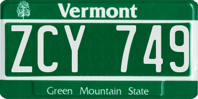 VT license plate ZCY749