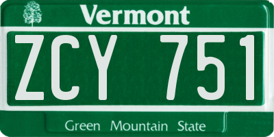 VT license plate ZCY751