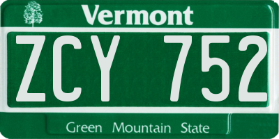 VT license plate ZCY752