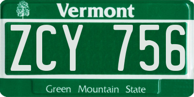 VT license plate ZCY756