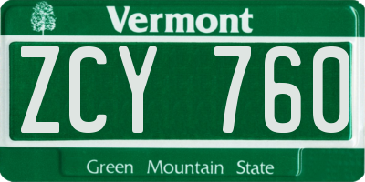 VT license plate ZCY760