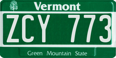 VT license plate ZCY773