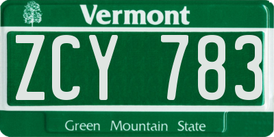 VT license plate ZCY783