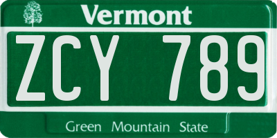 VT license plate ZCY789
