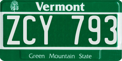 VT license plate ZCY793