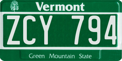 VT license plate ZCY794