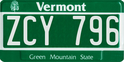 VT license plate ZCY796