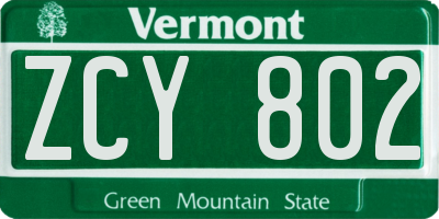 VT license plate ZCY802