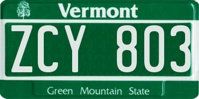 VT license plate ZCY803