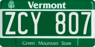 VT license plate ZCY807