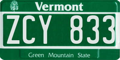 VT license plate ZCY833