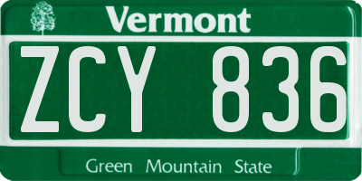 VT license plate ZCY836