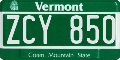 VT license plate ZCY850