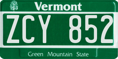 VT license plate ZCY852