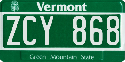 VT license plate ZCY868