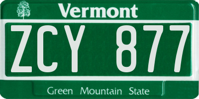 VT license plate ZCY877