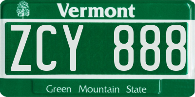 VT license plate ZCY888