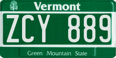 VT license plate ZCY889