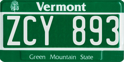 VT license plate ZCY893