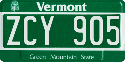 VT license plate ZCY905