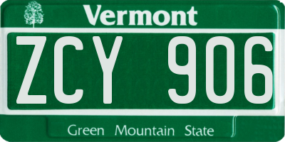 VT license plate ZCY906