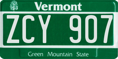 VT license plate ZCY907