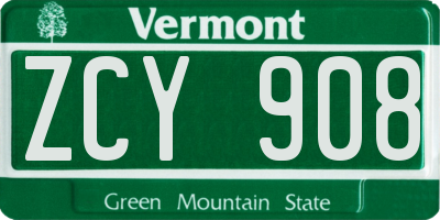 VT license plate ZCY908